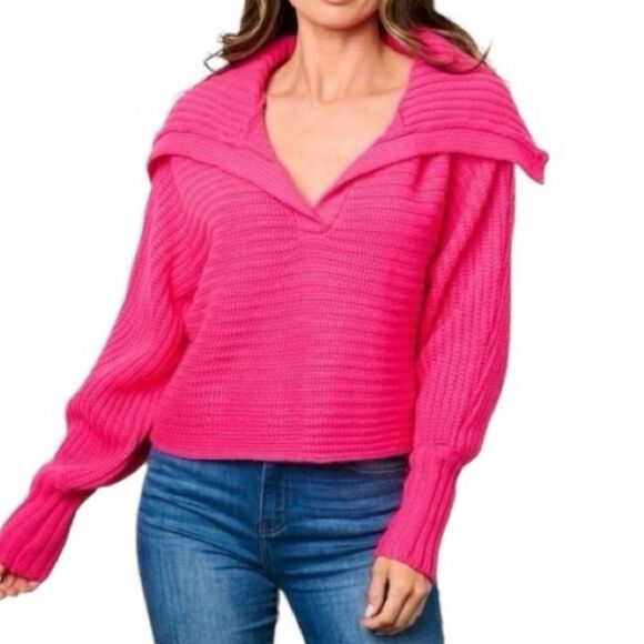 Cloud Ten Sweaters - Sweater V-Neck Size Small Bright Pink Cloud Ten